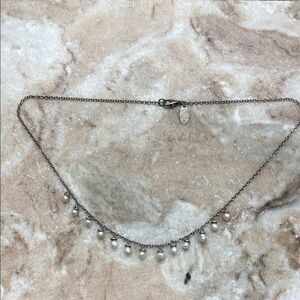 VTG Bess Nathan Pearl Y2K necklace tiny pearl dangle Signed Collar designer 17"